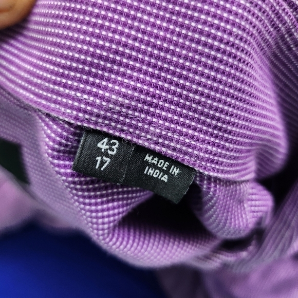Hugo Boss Regular Fit Easy Iron Button Down Men Long Sleeve Shirt Size 17 Purple - Picture 7 of 11